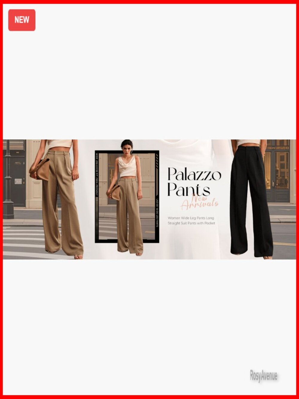High Waist Wide Leg Palazzo Pants with Pockets for Work Business Casual - Picture 6 of 7